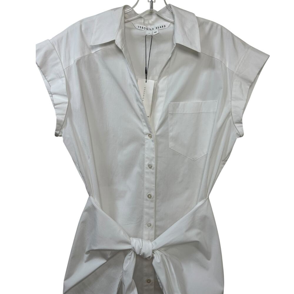 Veronica Beard NWT 'Aimee' Mini Shirt-Dress Wrap-Tie Front Collared White Size 4 - Picture 7 of 11